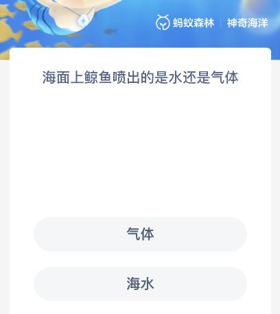 海面上鲸鱼喷出的是水还是气体？神奇海洋答案10月20日今天新答案